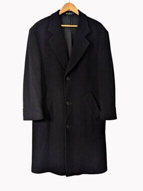Andrew Fezza Men's Cashmere Blend Black Single-Breasted Wool Overcoat Size S42